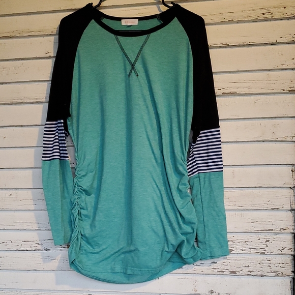 Bhome Tops - Teal and Black Long Sleeve Maternity Top